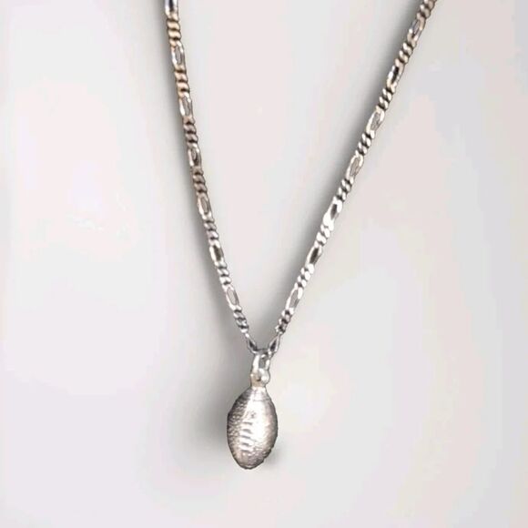 Football Sterling Silver Pendant with Sterling Silver Necklace - Picture 1 of 5